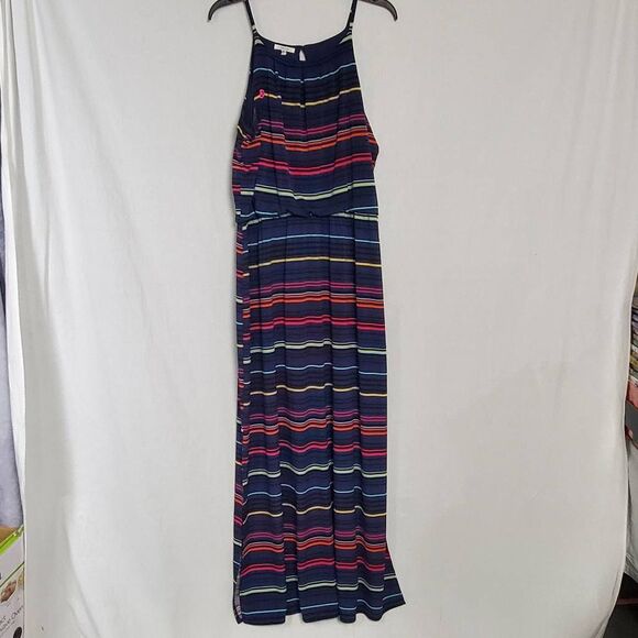 Maurices Women’s Maxi Dress XL Navy Multicolor Striped Sleeveless High Neck - Picture 1 of 8